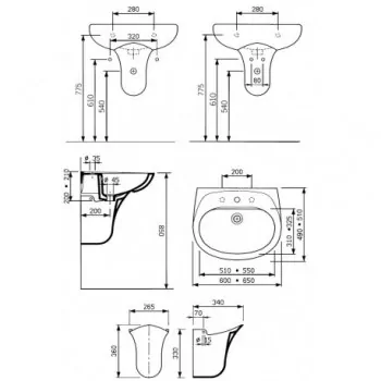 GARDA lavabo sospeso 65x51 bianco J090300 - Lavabi e colonne