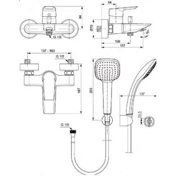 CERAMIX Miscelatore rubinetto monocomando esterno vasca / doccia con set doccia cromato A6547AA - Gruppi per vasche