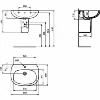 TESI semicolonna X lavabo bianco europa T351801 - Lavabi e colonne