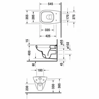 D-Code Vaso sospeso, a cacciata, EWL classe 1, Dimensione 355 x 545 mm 2535090000 - Vasi WC