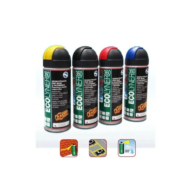 ECOLYNER 360° Vernice spray a rapida essiccazione, segna tracce spray nero 400ml ECOLY360NE0400 - Altri materiali di consumo