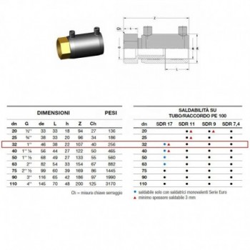 Manicotto elettrosaldabile di transizione D. 32 F 2162160032AA - A saldare per tubi PED/PEHD