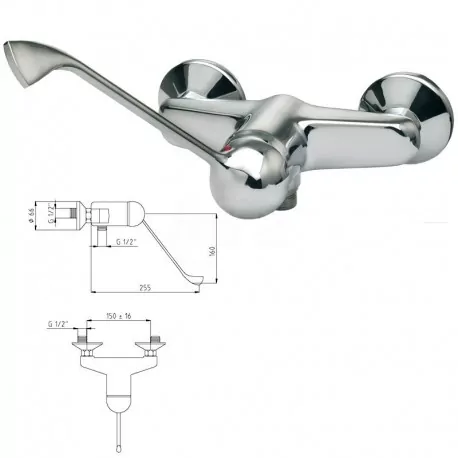 Miscelatore rubinetto monocomando per doccia, esterno, con leva clinica RUMC203L