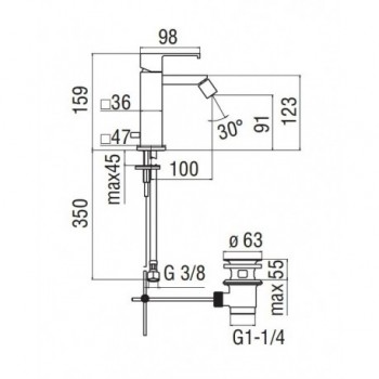 MIA Miscelatore rubinetto monocomando bidet scarico ø1.1/4" CR MI102119/1CR - Per bidet
