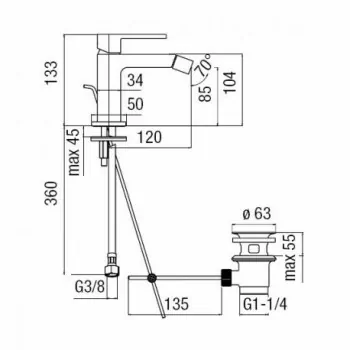 UP Miscelatore rubinetto monocomando bidet cr UP94119/1CR - Per bidet