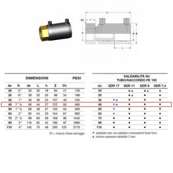 Manicotto elettrosaldabile di transizione D. 40 F 2162160040 - A saldare per tubi PED/PEHD