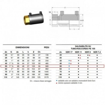 Manicotto elettrosaldabile di transizione D. 50 F 2162160050 - A saldare per tubi PED/PEHD