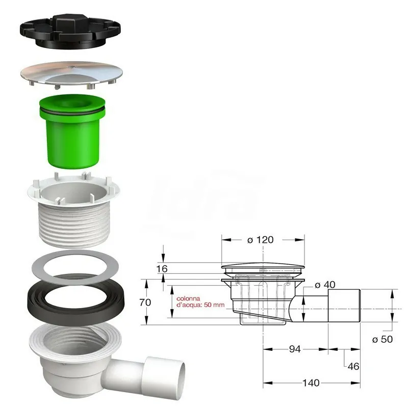 DOCCIONE sifone per piatti doccia con foro ø 90 mm 5280AB12B7 - Sifoni in plastica