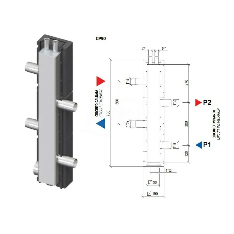 Separatore idraulico tipo CP90" DN40 + isolamento 49017057 - Componenti per impianti