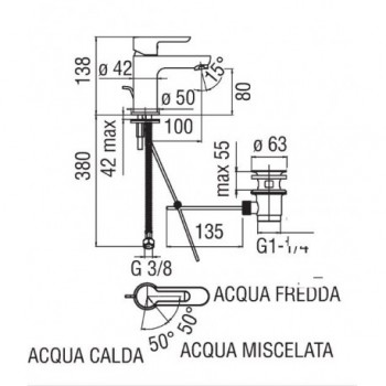 ABC Miscelatore rubinetto monocomando lavabo ECO con scarico cr ABH87118/1CR - Per lavabi