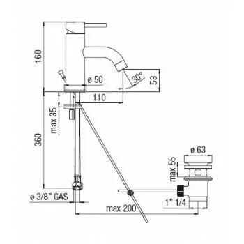 LIVE Miscelatore rubinetto monocomando lavabo scarico ø1.1/4" cr LV00118/1CR - Per lavabi