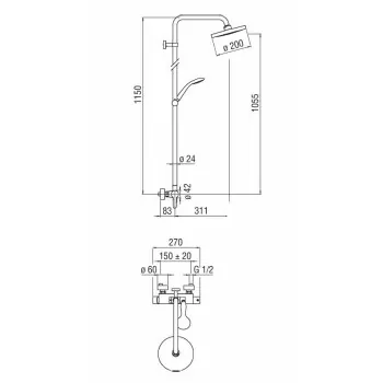 ABC Colonna doccia C/Miscelatore rubinetto esterno +SOFF. ø200mm CR AB87130/30CR - Gruppi per docce