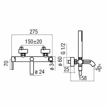 Acquerelli Miscelatore rubinetto monocomando esterno V/D+DUPLEX CR AQ93110CR - Gruppi per vasche