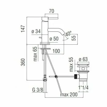 Acquerelli Miscelatore rubinetto monocomando lavabo ø1.1/4" CR AQ93118/1CR - Per lavabi