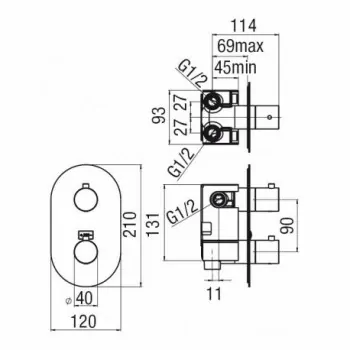 UP/LIVE P.esterno Miscelatore rubinetto TERM. incasso doccia 2VIE CR LV00102CR - Gruppi per docce
