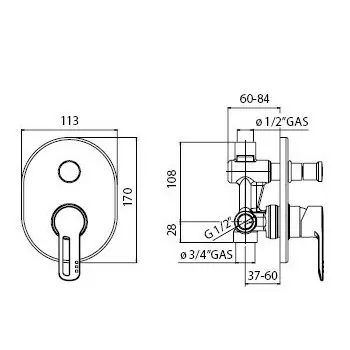 NEW ROAD Miscelatore rubinetto monocomando incasso V/D+DEV. BN/CR RD00100BC - Gruppi per vasche