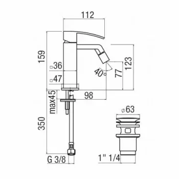 RAY Miscelatore rubinetto monocomando bidet scarico PUSH ø1.1/4" CR RY00119/2CR - Per lavabi