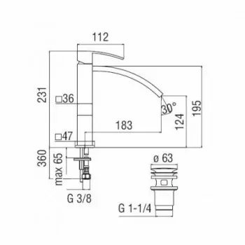 RAY Miscelatore rubinetto monocomando lavabo BACINELLA H.231mm CR RY00158/2CR - Per bidet