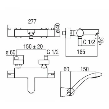 ABC Miscelatore rubinetto termostatico esterno V/D C/DUPLEX CR AB87010CR - Gruppi per vasche