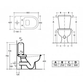 PIUMA vaso WC monoblocco con scarico a P dim. 66x36 H.40 bianco 8507 - Vasi WC