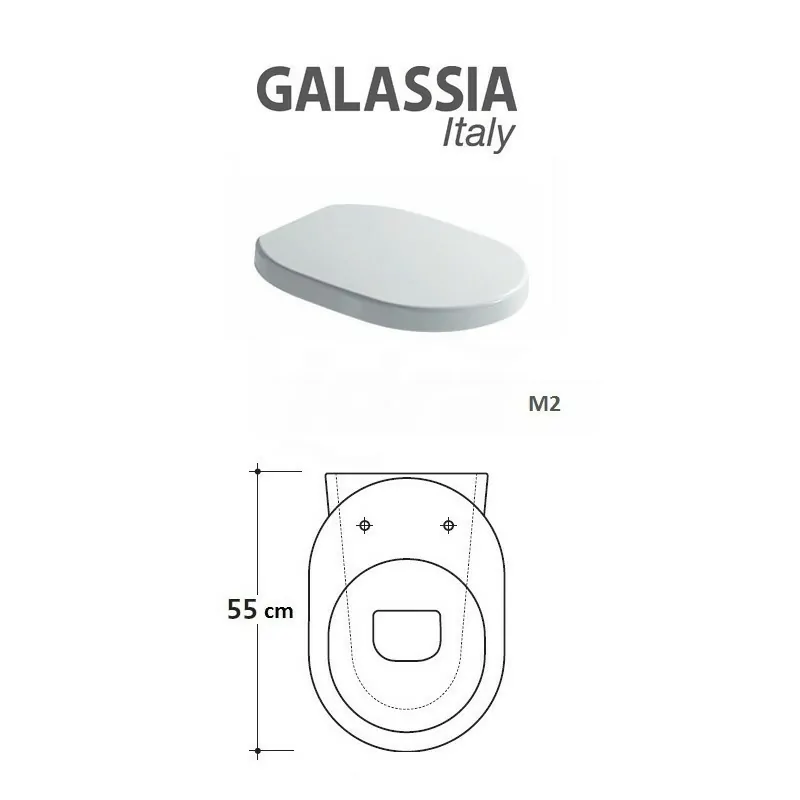 Galassia Serie M2 5225 Sedile a chiusura rallentata per vaso wc 55 cm. Finitura Bianco 5225 - Sedili per WC