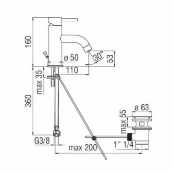 LIVE Miscelatore rubinetto monocomando lavabo scarico ø1.1/4" NICK.SP." LV00118/1IX - Per lavabi
