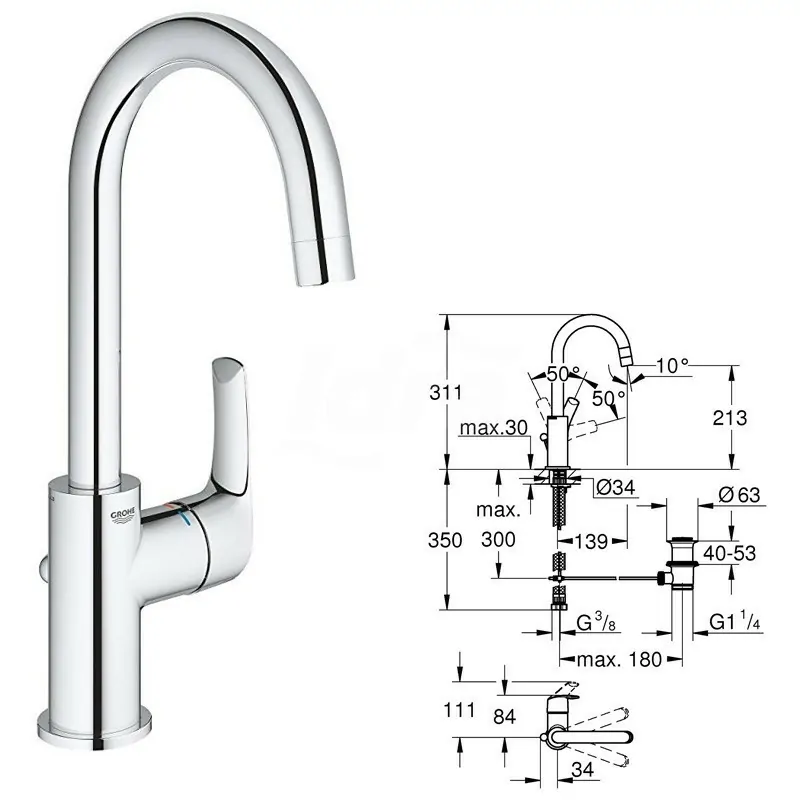 Miscelatore rubinetto Monocomando per Lavabo, Contemporary, Cromo, L 23537002 - Per lavabi