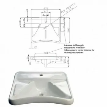 Lavabo ergonomico serie Basic in vitreous china. 670x580 mm. Solo fissaggio su staffe o meccanismi. 400-EA-VALE - Rubinetteria