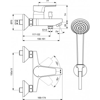 Miscelatore rubinetto per vasca esterno monocomando con deviatore Cerafine D in ottone cromato BC693AA - Gruppi per vasche
