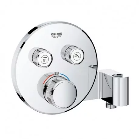 Grohtherm SmartControl Miscelatore rubinetto termostatico a 2 vie con supporto manopola doccia integrato, finitura cromo, diametro 15,8 cm 29120000