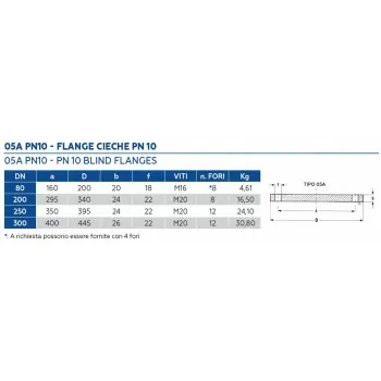 FLANGIA CIECA PN 10 DN250 TY05100250 - A saldare per tubi PED/PEHD