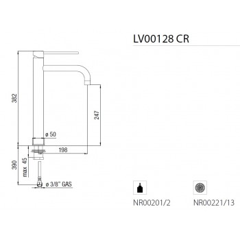 LIVE Miscelatore rubinetto monocomando lavabo a bacinella cr LV00128/2CR - Per lavabi
