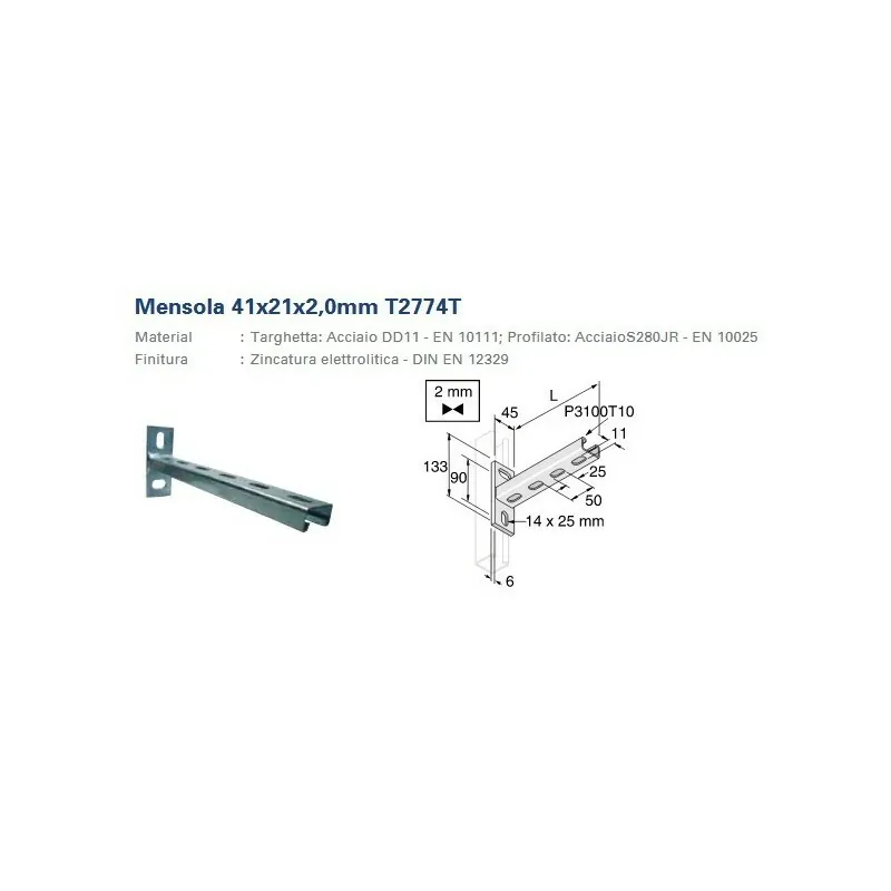 MENSOLA L.300mm ACCIAIO INOX P2774T3005 - Collari/Staffe/Mensole