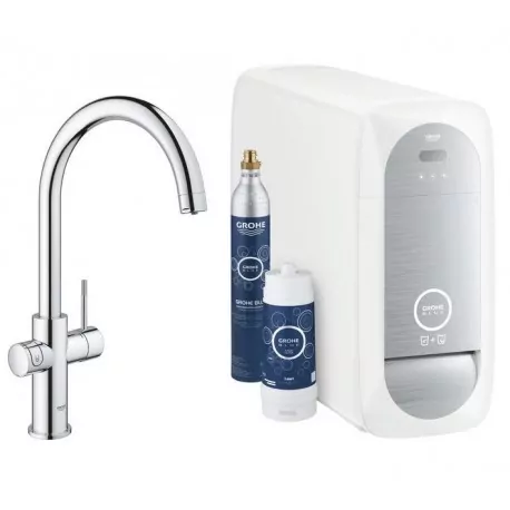 Grohe BLUE HOME sistema completo rubinetto con bocca a C e refrigeratore con sistema WiFi finitura cromo 31455001