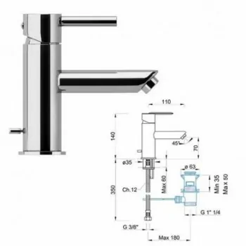 Miscelatore rubinetto lavabo con scarico cromo BTECSCLA01 - Per lavabi