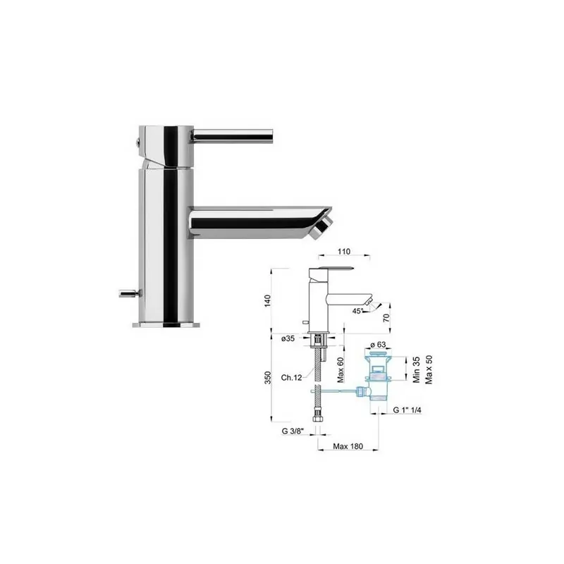 Miscelatore rubinetto lavabo con scarico cromo BTECSCLA01 - Per lavabi