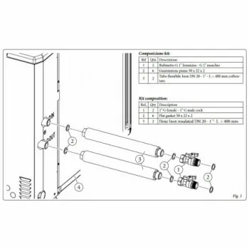 Immergas Kit rubinetti di intercettazione da 1” con tubi flessibili in acciaio antivibranti 3.025954 - Accessori