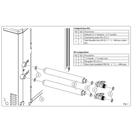 Immergas Kit rubinetti di intercettazione da 1” con tubi flessibili in acciaio antivibranti 3.025954
