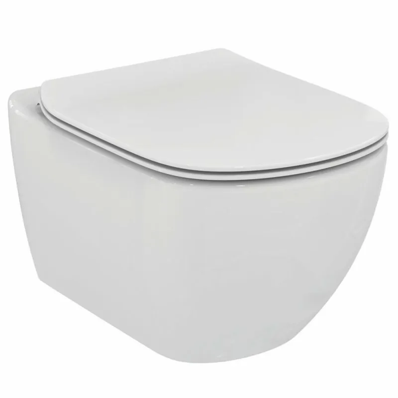 Tesi Vaso sospeso completo di sedile slim a cacciata co scarico a parete, fissaggi nascosti, bianco T354201 - Vasi WC