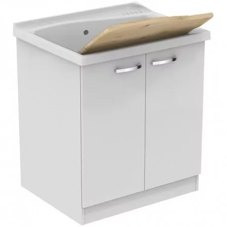 LAGO mobile sottolavatoio da lavanderia con asse in legno 75 x 61 cm, bianco (SOLO MOBILE) J0027PW