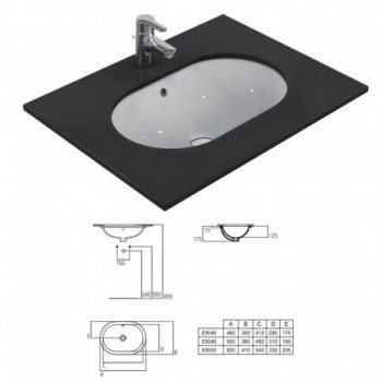 CONNECT lavabo ovale da incasso sottopiano totale 62 cm, con troppopieno, colore bianco E505001 - Lavabi e colonne