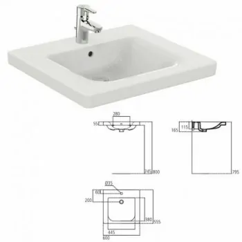 CONNECT FREEDOM lavabo 60 cm, monoforo, con troppopieno, colore bianco E548201 - Lavabi e colonne