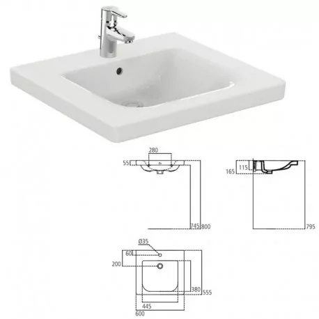 CONNECT FREEDOM lavabo 60 cm, monoforo, con troppopieno, colore bianco E548201