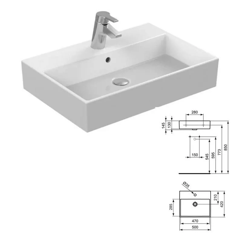 STRADA lavabo 50 x 42 cm con foro per rubinetteria con troppopieno, bianco K077701 - Lavabi e colonne