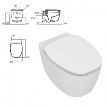 DEA vaso sospeso AquaBlade® completo di sedile slim a sgancio rapido, colore bianco T348701 - Vasi WC