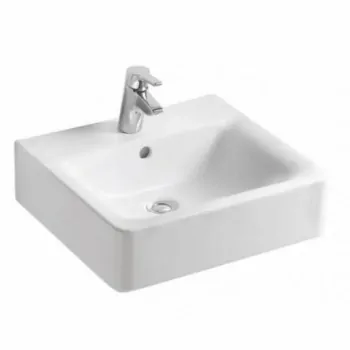 CONNECT lavabo Cube 50 cm, monoforo, con troppopieno, colore bianco E713801 - Lavabi e colonne