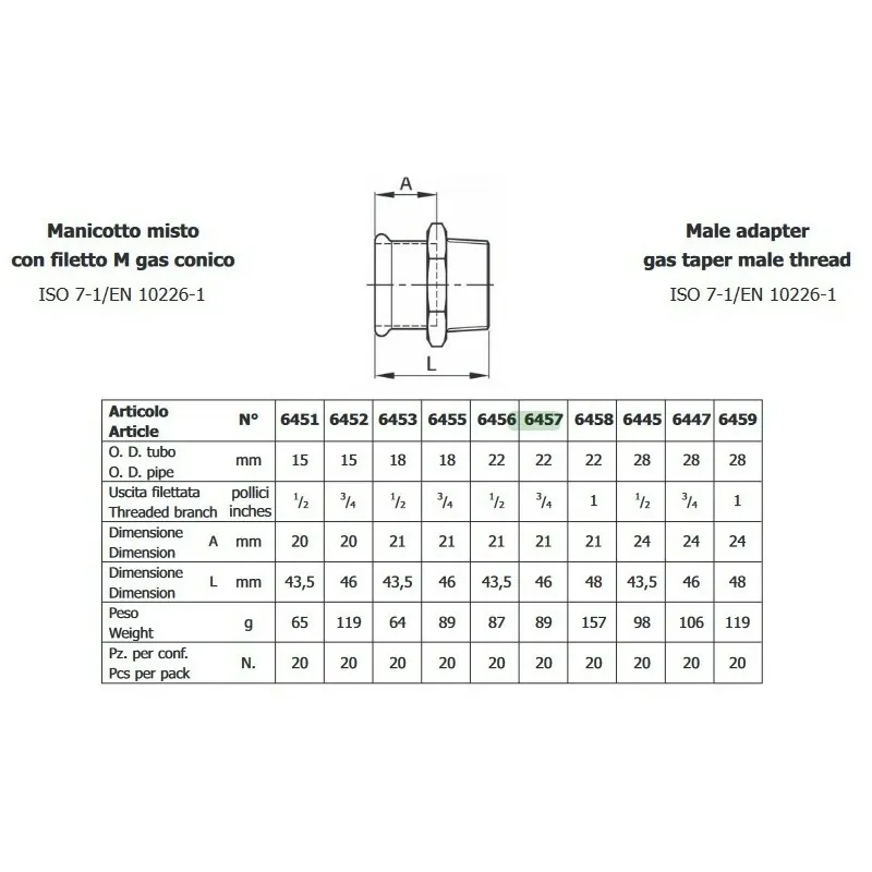 MANICOTTO 6457 22x3/4 M.F. INOX 6457 - A pressare inox per acqua