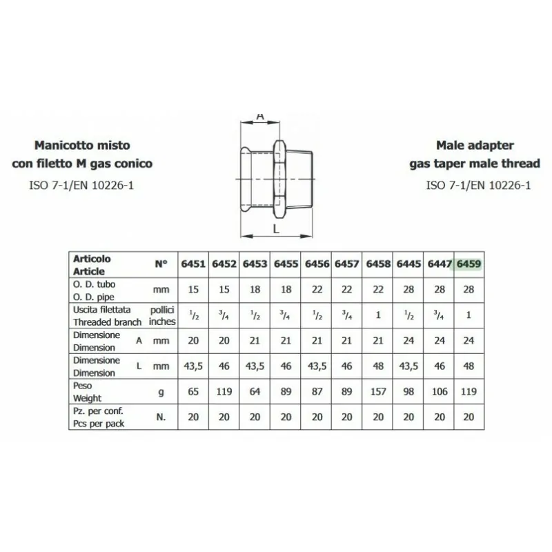MANICOTTO 6459 28x1 M.F. INOX 6459 - A pressare inox per acqua