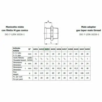 MANICOTTO 6453 18x1/2 M.F. INOX 6453 - A pressare inox per acqua