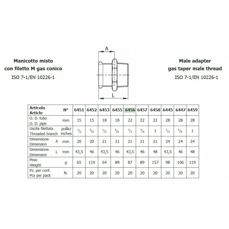MANICOTTO 6456 22x1/2 M.F. INOX 6456 6456 - A pressare inox per acqua